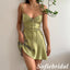 Sweety Green Elastic Satin Spaghetti Straps V-Neck A-Line Homecoming Dresses, HD0238