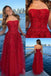 Red Strapless Embroidered Tulle A-Line Prom Dress, PD01201