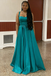 Teal Satin Spaghetti Straps A-Line Maxi Prom Dress, PD01205