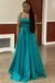 Teal Satin Spaghetti Straps A-Line Maxi Prom Dress, PD01205