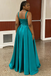 Teal Satin Spaghetti Straps A-Line Maxi Prom Dress, PD01205