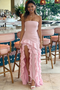 Sexy Blush Chiffon Strapless Side Slit Mermaid Ruffle Prom Dress, PD01206
