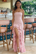 Sexy Blush Chiffon Strapless Side Slit Mermaid Ruffle Prom Dress, PD01206