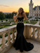 Elegant Black Satin Mermaid Prom Dress with Rhinestone Bow Belt, PD01208