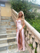 Sexy Blush Satin Spaghetti Strap Prom Dress with Slit, PD01209
