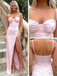 Sexy Blush Satin Spaghetti Strap Prom Dress with Slit, PD01209