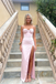 Sexy Blush Satin Spaghetti Strap Prom Dress with Slit, PD01209