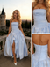 Sky-Blue Strapless Ball Gown with Front Slit, Ruched Corset Back Prom Dress, PD01214