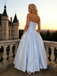 Sky-Blue Strapless Ball Gown with Front Slit, Ruched Corset Back Prom Dress, PD01214