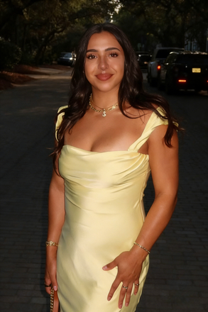 Buttery Yellow Soft Satin Square Neck Midi Dress Elegant Prom Dress, PD01217