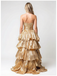 Gold Ruffled Tiered Strapless Ball Gown Luxurious Elegant Prom Gala Dress, PD01218