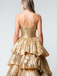 Gold Ruffled Tiered Strapless Ball Gown Luxurious Elegant Prom Gala Dress, PD01218