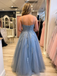Dusty Blue Lace Tulle Ball Gown Romantic Elegant Plus Size Prom Dress, PD01219