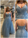 Dusty Blue Lace Tulle Ball Gown Romantic Elegant Plus Size Prom Dress, PD01219