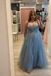 Dusty Blue Lace Tulle Ball Gown Romantic Elegant Plus Size Prom Dress, PD01219