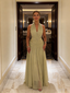 Sage Green Halter Chiffon Maxi Dress Flowy Elegant Formal Evening Gown, PD01216