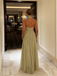 Sage Green Halter Chiffon Maxi Dress Flowy Elegant Formal Evening Gown, PD01216