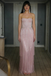 Sparkly Pink Tassel Sequin Maxi Dress - Strapless Formal Evening Gown, PD01222