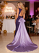 Purple & Lavender Crepe Mermaid Gown Open Back Birthday Party Dress with Satin Bow Train, PD01223