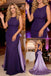 Purple & Lavender Crepe Mermaid Gown Open Back Birthday Party Dress with Satin Bow Train, PD01223