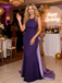 Purple & Lavender Crepe Mermaid Gown Open Back Birthday Party Dress with Satin Bow Train, PD01223