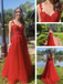 Red Lace Embroidered Tulle A-Line Evening Gown with Sweetheart Neckline, PD01225