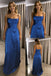 Royal Blue Satin Spaghetti Strap Evening Gown with Open Back, PD01226