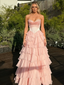 Blush Pink Strapless Ruffle Tiered Ball Gown with Corset Bodice for Prom & Formal Events, PD01227