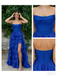 Royal Blue Strapless Ruched Tiered Ruffle Gown with High Slit for Prom & Formal Events, PD01228