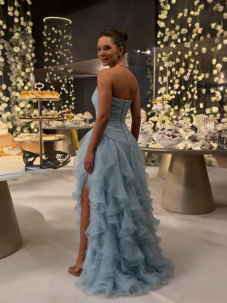 Sexy Strapless High Slit Ruffle A-Line Formal Gown | Wedding & Prom Dress, PD01229