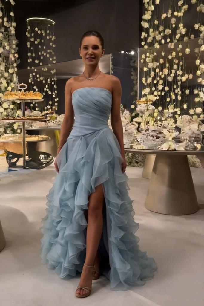 Sexy Strapless High Slit Ruffle A-Line Formal Gown | Wedding & Prom Dress, PD01229