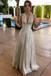 Sexy Steel- Grey Halter Ruched Waist A-Line Flowy Formal Gown | Prom & Gala Dress, PD01230