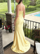 Bright Yellow Soft Satin Strapless Corset High Slit Formal Gown | Prom & Party Dress, PD01231