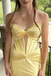 Bright Yellow Soft Satin Strapless Corset High Slit Formal Gown | Prom & Party Dress, PD01231