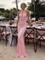Blush Pink Halter Keyhole Beaded Waist Mermaid Prom Dress - Glamorous Formal Evening Gown, PD01233