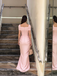 Blush Pink Square Neck Ruched Waist Mermaid Dress - Elegant Formal Evening Gown, PD01234