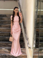 Blush Pink Square Neck Ruched Waist Mermaid Dress - Elegant Formal Evening Gown, PD01234