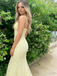 Romantic Pale Yellow Lace Spaghetti Strap Mermaid Prom Dress Formal Gown, PD01235
