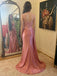 Blush Pink Satin Lace Mermaid Prom Dress | Spaghetti Strap Formal Evening Gown, PD01236