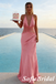 Elegant Pink Soft Satin Halter Sheer Lace Waist Mermaid Maxi Dress for Formal Event, PD01250