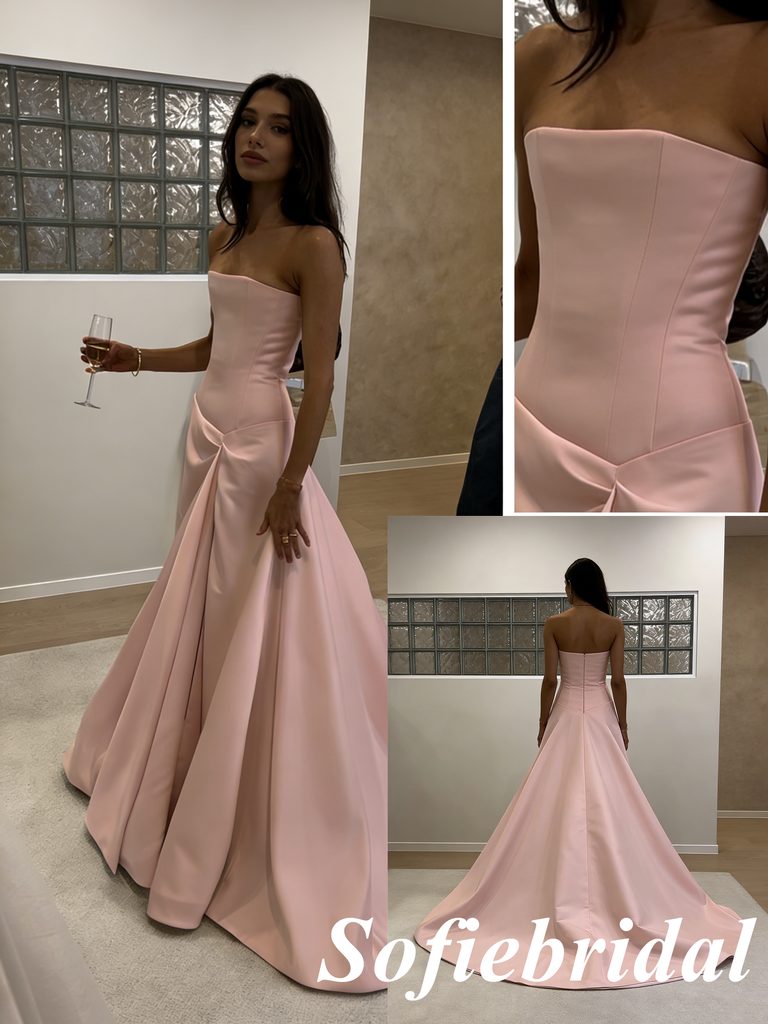Strapless Satin Ball Gown with Train – Elegant Formal Evening Dress for Wedding & Prom, PD01251