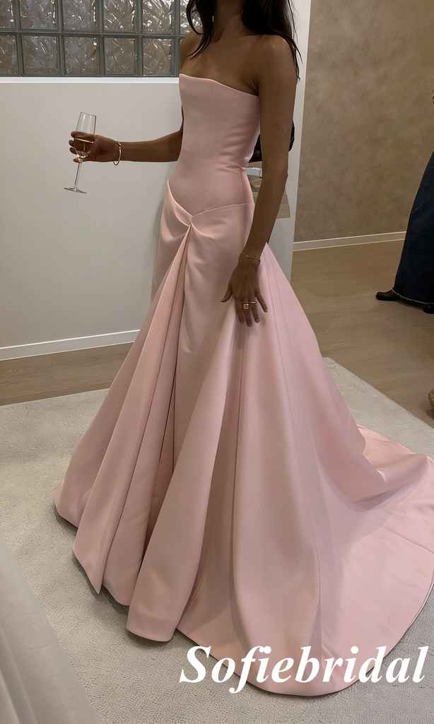 Strapless Satin Ball Gown with Train – Elegant Formal Evening Dress for Wedding & Prom, PD01251