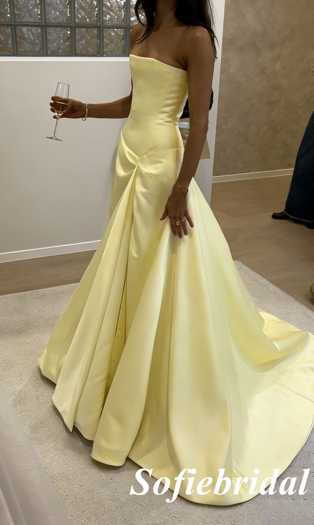 Strapless Satin Ball Gown with Train – Elegant Formal Evening Dress for Wedding & Prom, PD01251