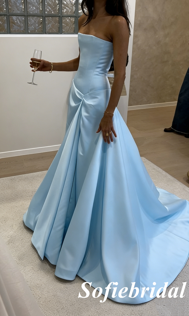 Strapless Satin Ball Gown with Train – Elegant Formal Evening Dress for Wedding & Prom, PD01251