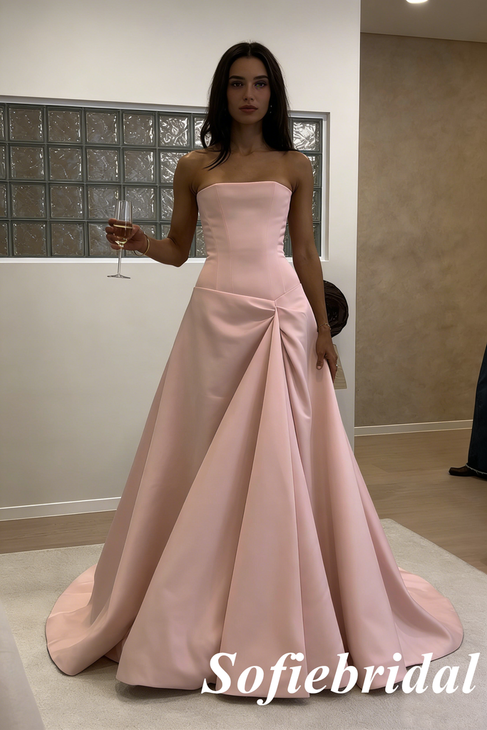 Strapless Satin Ball Gown with Train – Elegant Formal Evening Dress for Wedding & Prom, PD01251