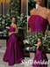 Magenta Purple Strapless Satin Gown with Gathered Skirt Glamorous Evening Party Dress, PD01252