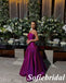 Magenta Purple Strapless Satin Gown with Gathered Skirt Glamorous Evening Party Dress, PD01252