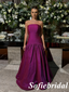 Magenta Purple Strapless Satin Gown with Gathered Skirt Glamorous Evening Party Dress, PD01252