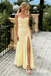 Pale Yellow Spaghetti Strap Backless Slit Mermaid Evening Gown for Formal Wedding Party, PD01255