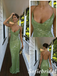 Green Sequin Spaghetti Strap Deep V Criss Cross Back Mermaid Evening Gown, PD01257